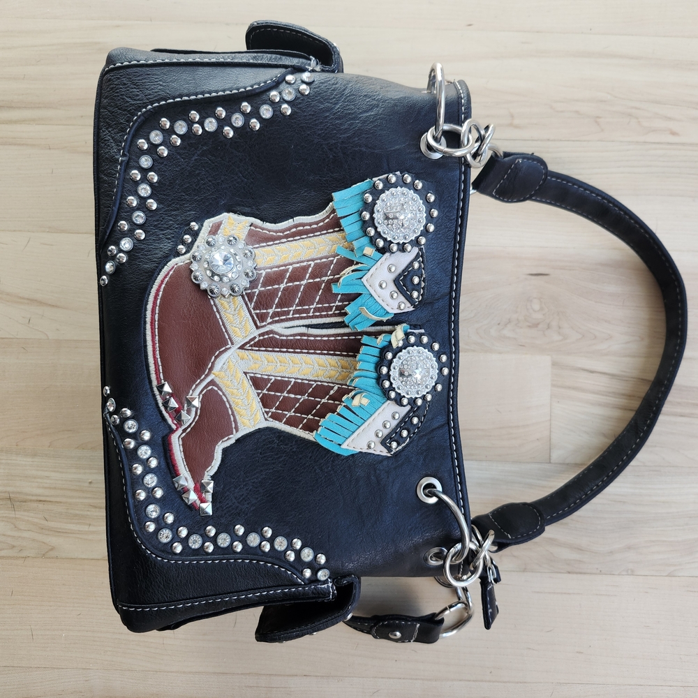 Concealed Carry Studded Black Women's Bag Cowboy Boot Design